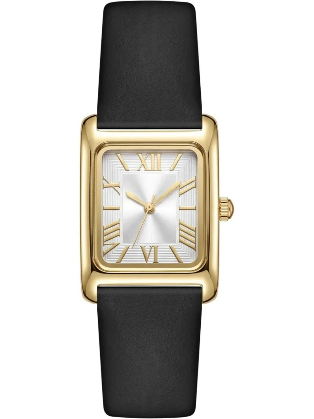 Women's Black Gold Roman Numerals Leather Strap Square Face Analog Vintage Watch